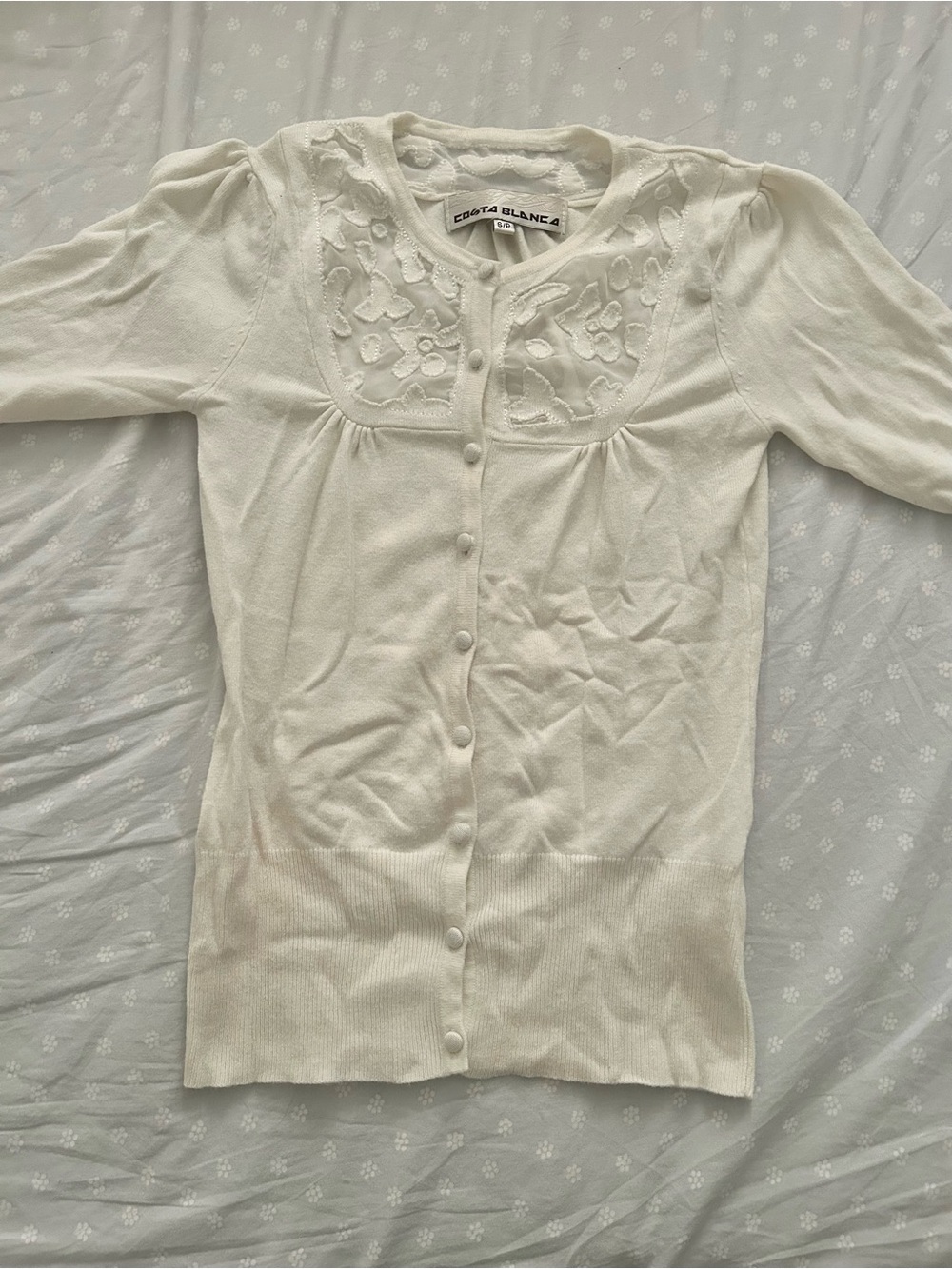 Costa Blanca Cream Embroidered Button-Up Knit cardigan